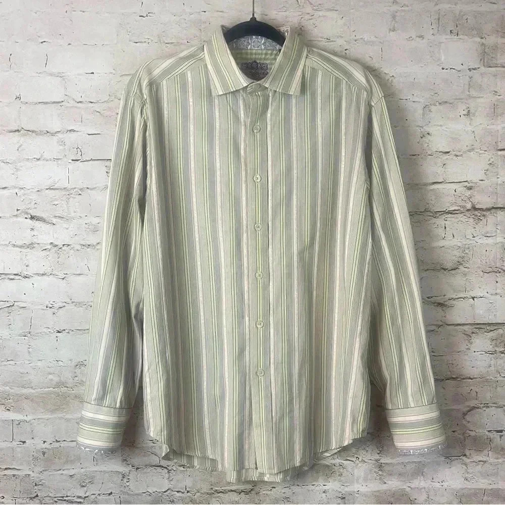 Robert Graham Large Long SleeveβButton Down Shirt Striped Lavender Green Blue L